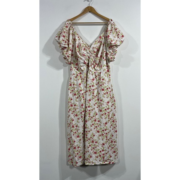 Anthropologie Dresses & Skirts - LEA Anthropologie Floral Boho Midi Dress Cotton Linen Cottagecore Womens 2x Chic